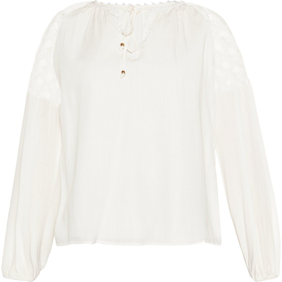 Boho Bluse mit Spitzenbesatz und Bindeband