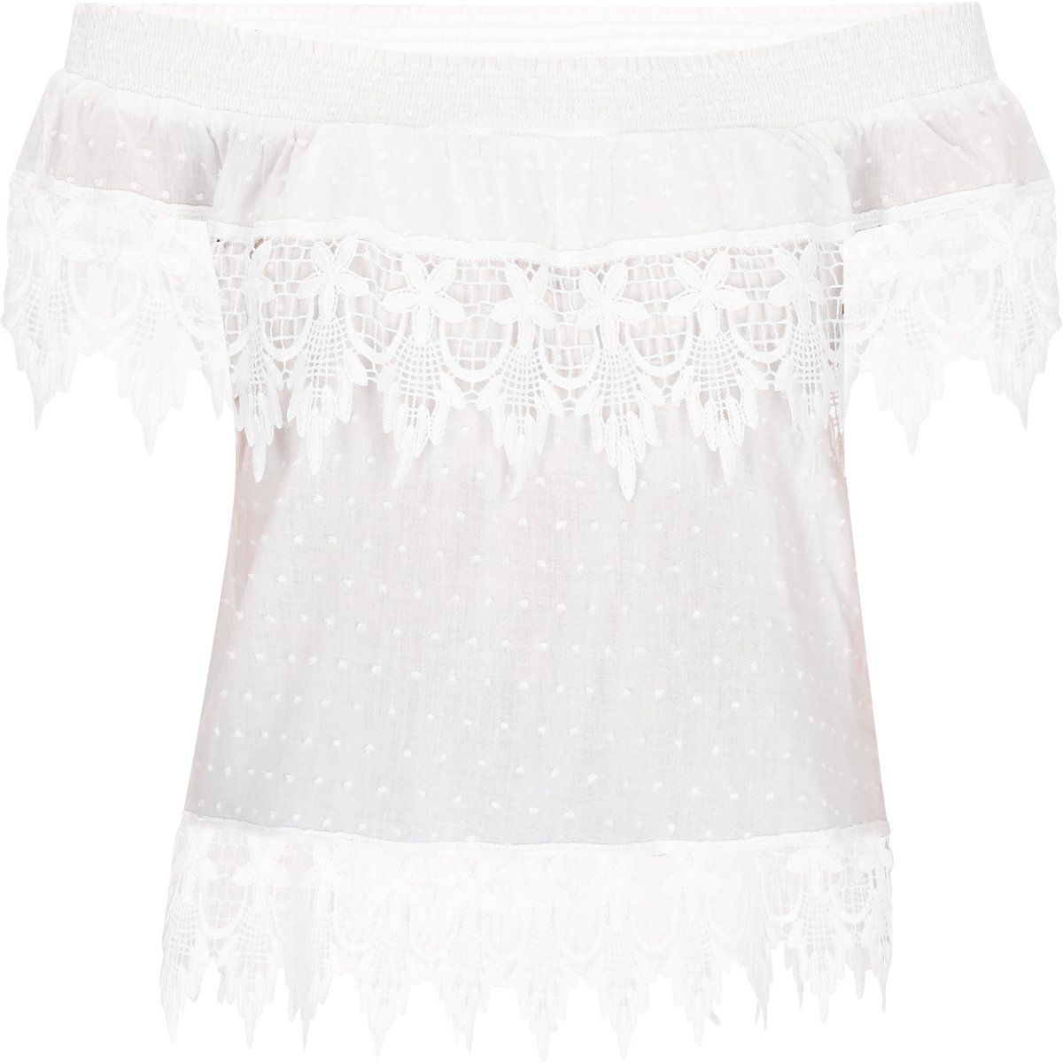 Boho schulterfreie Bluse mit Spitzensaum