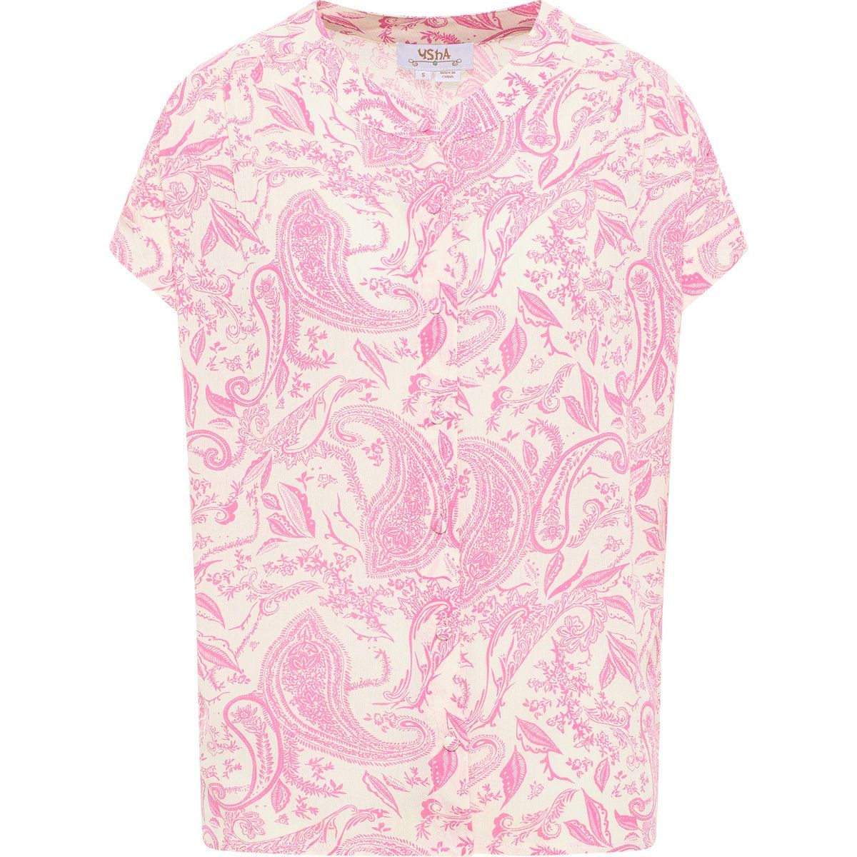 usha kurzarmbluse Damen rosa Wollweiß