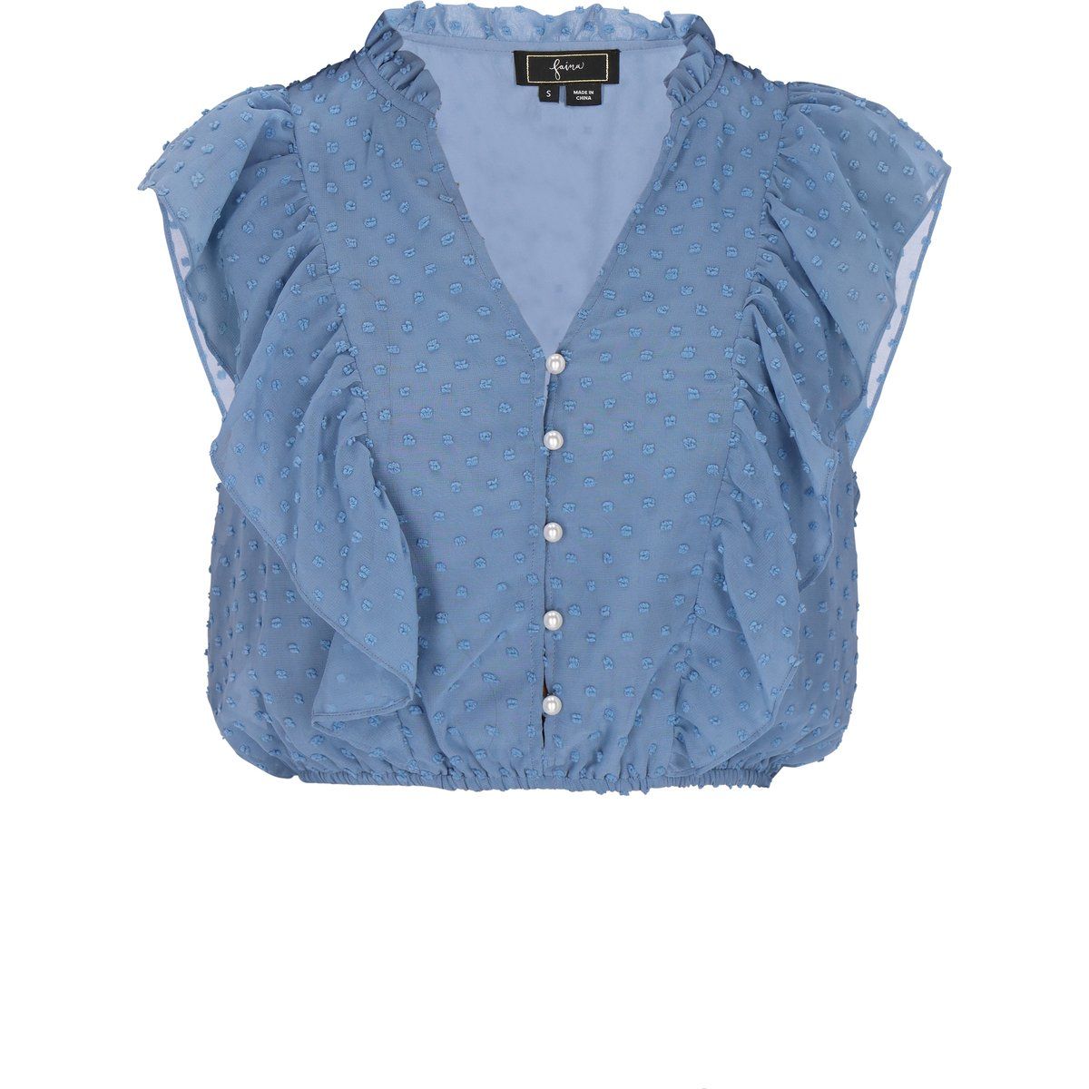Rüschen Dobby Bluse mit Perlenknöpfen