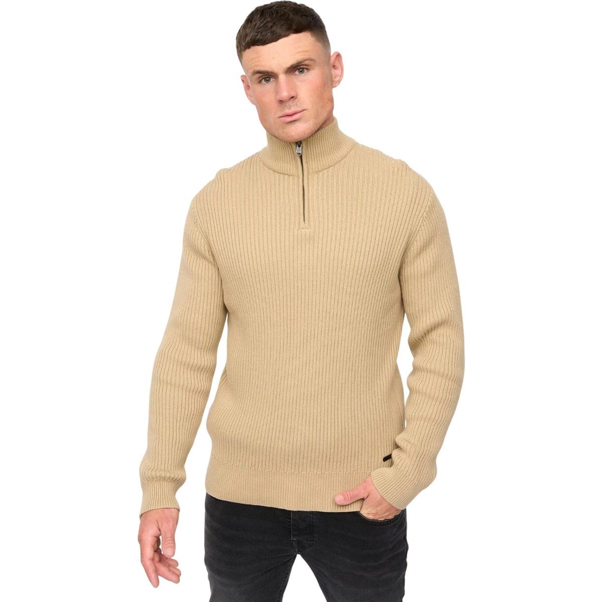 Crosshatch - "Havaline" Pullover mit kurzem Reißverschluss für Herren (Steinfarben)