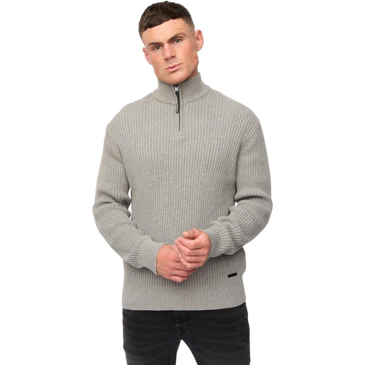 Crosshatch - "Havaline" Pullover mit kurzem Reißverschluss für Herren (Grau meliert)