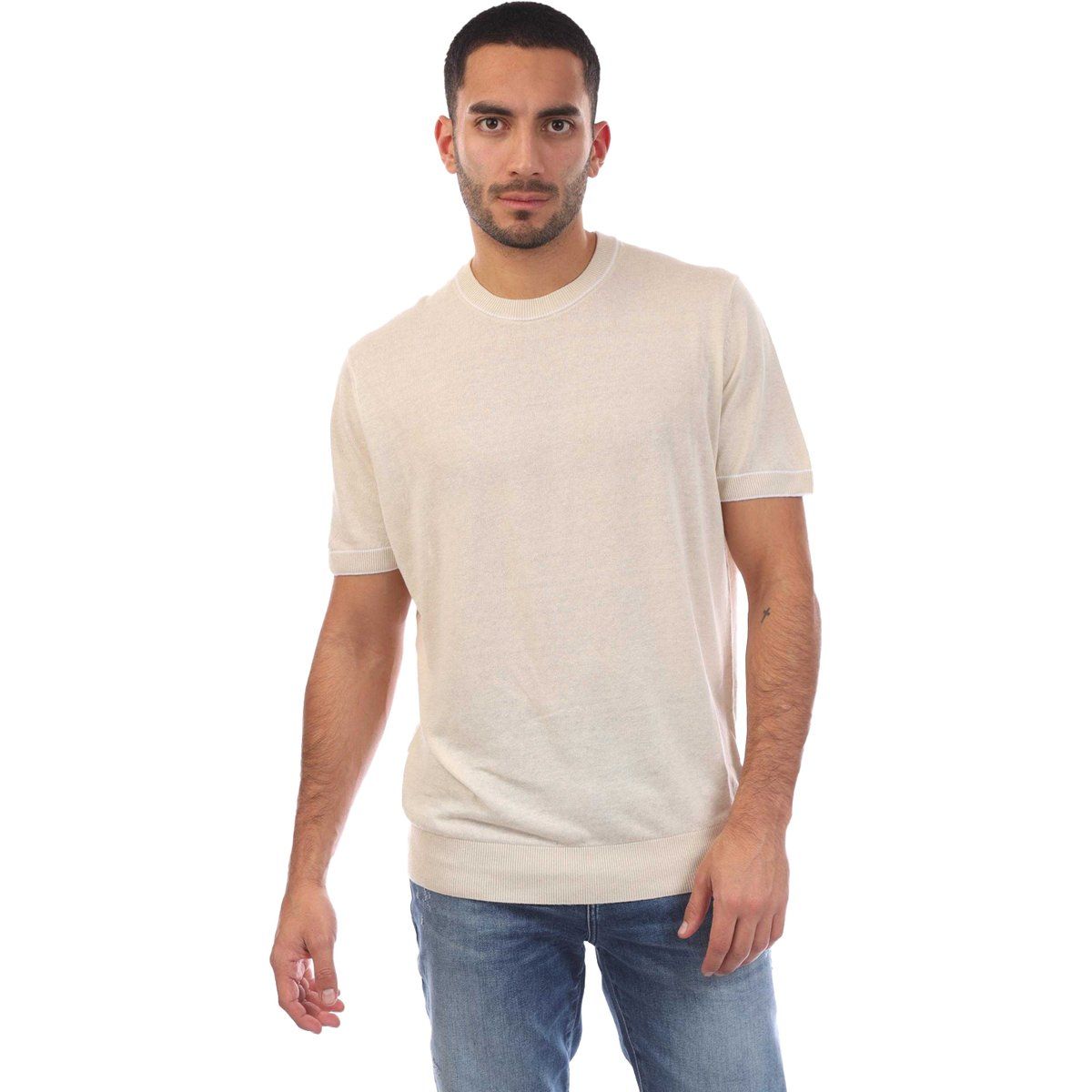 Herren Kurzarm Leinenmischung Pullover