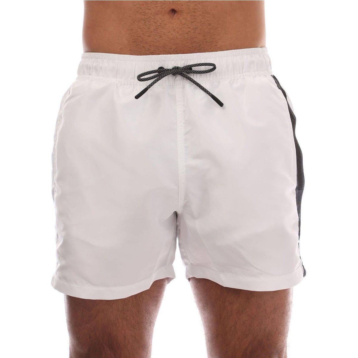 Weiße Badeshorts für Herren mit Logo-Streifen