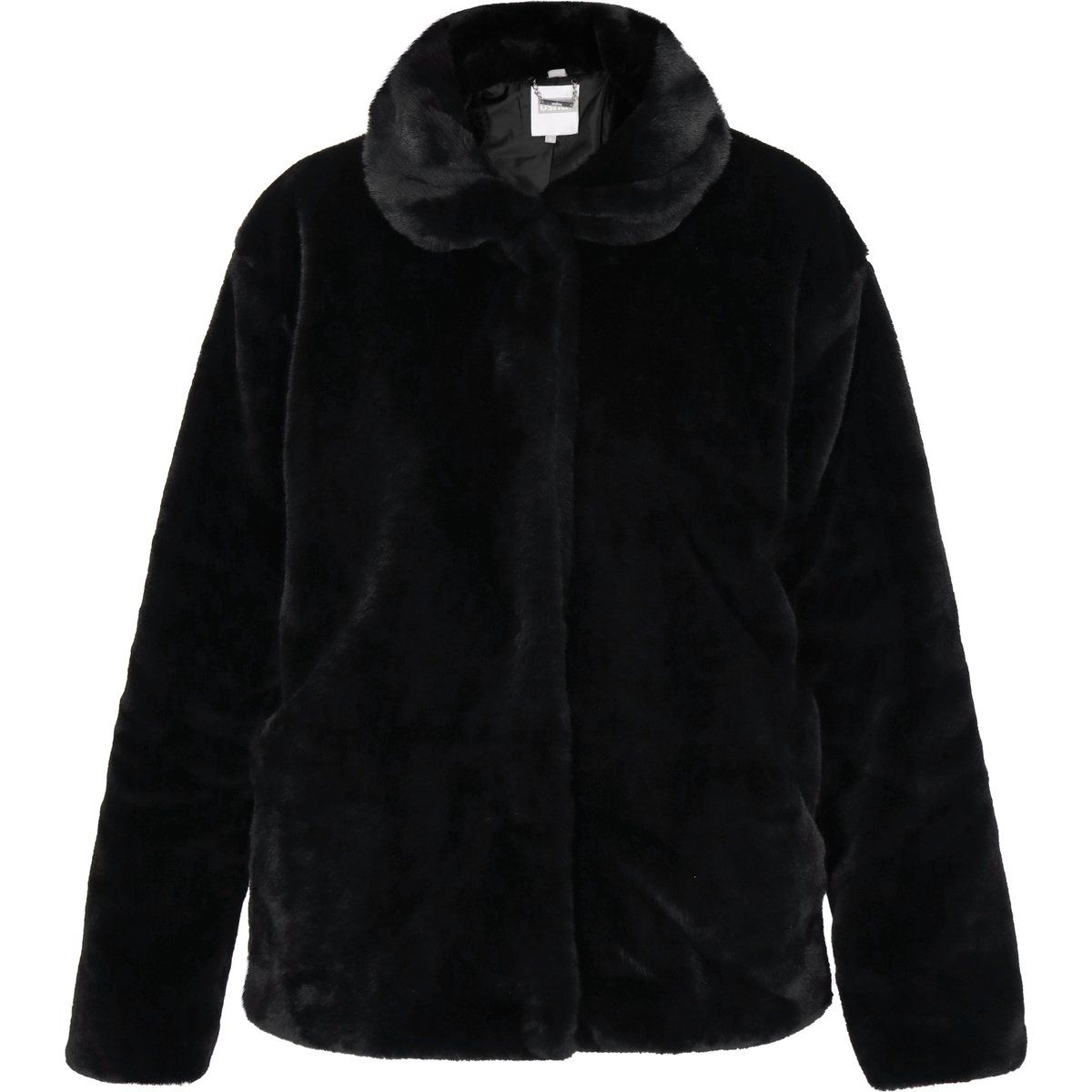 Schwarze Jacke aus Kunstpelz mit Kragen