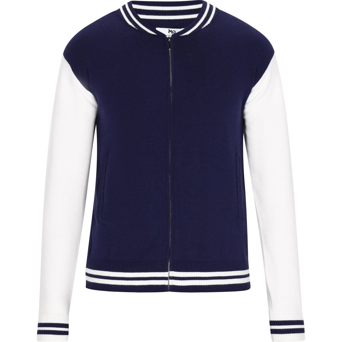 Marineblaue und weiße Collegejacke für Herren