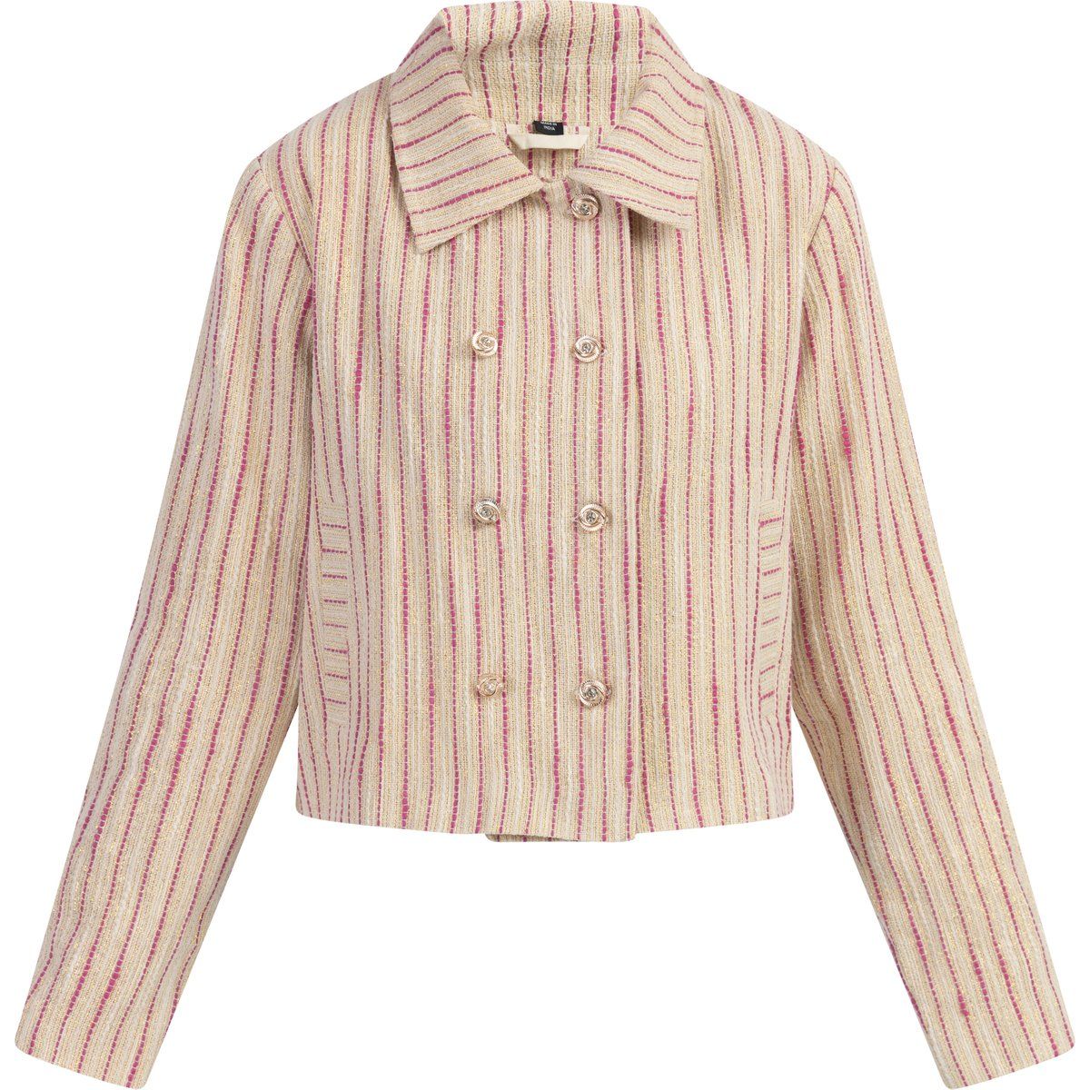 Faina Kurze Carbanjacke Damen Rosa Wollweisser Streifen
