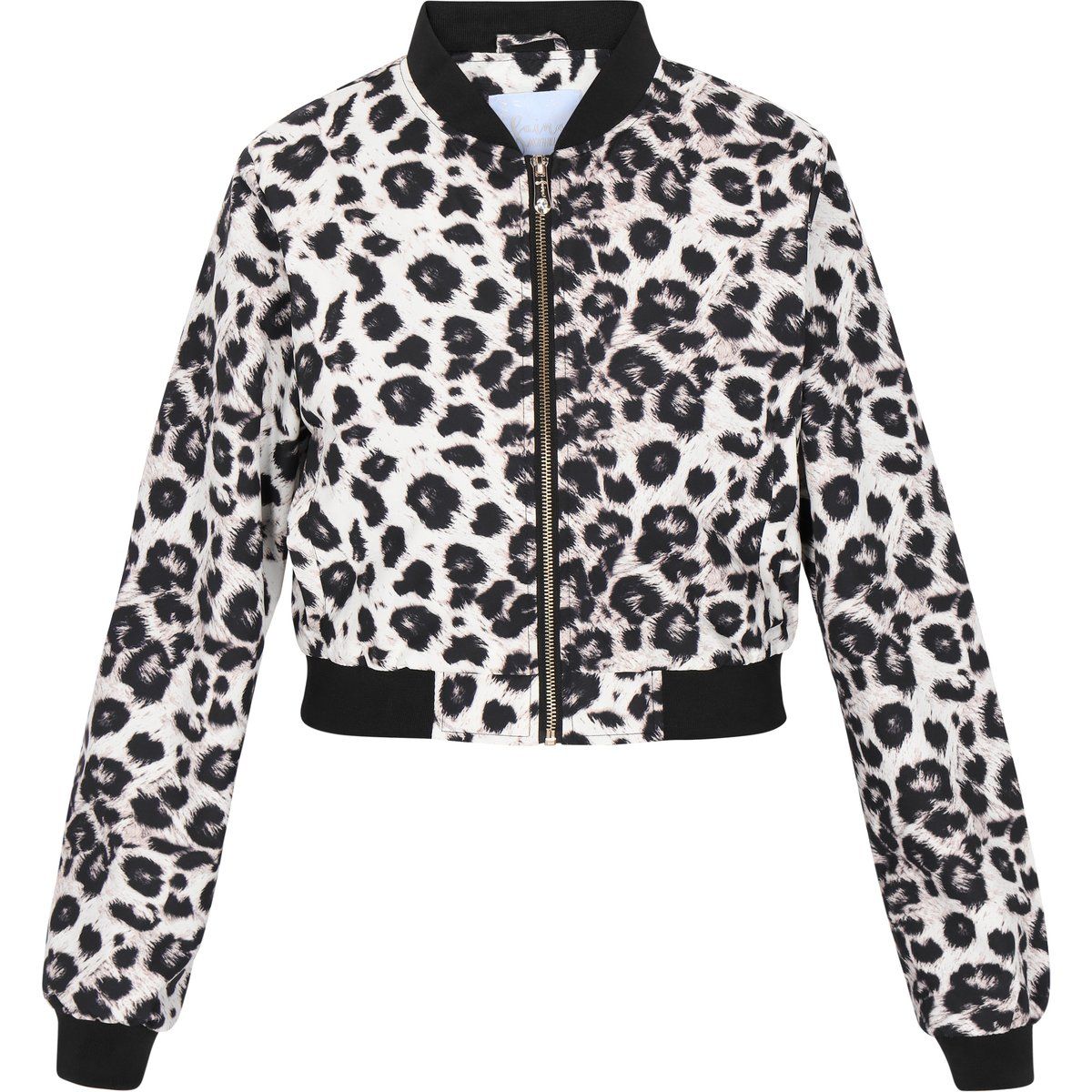 Bomberjacke mit Leopardenmuster und Rippstrickdetails