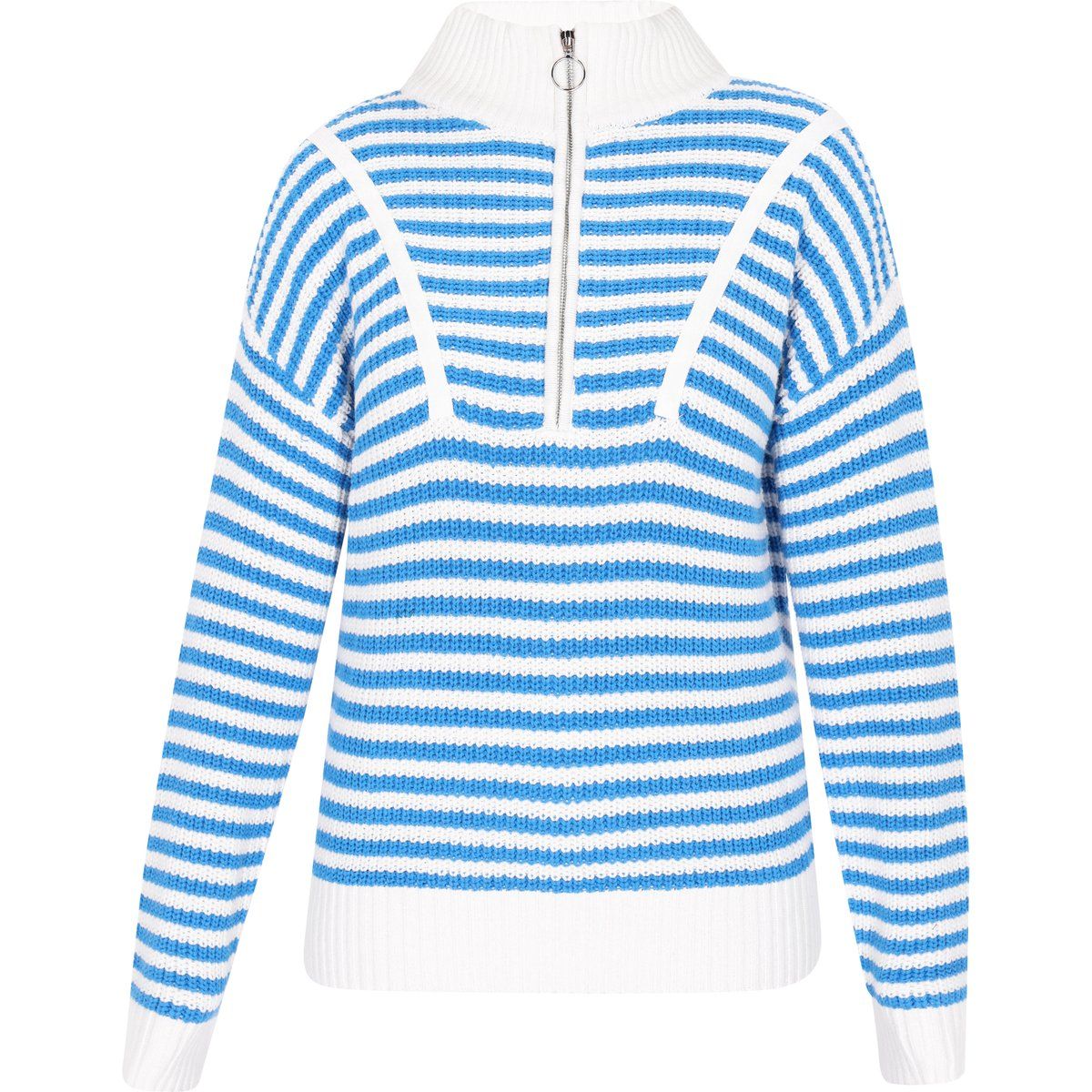 Gestreifter Strickpullover mit Reißverschlusskragen