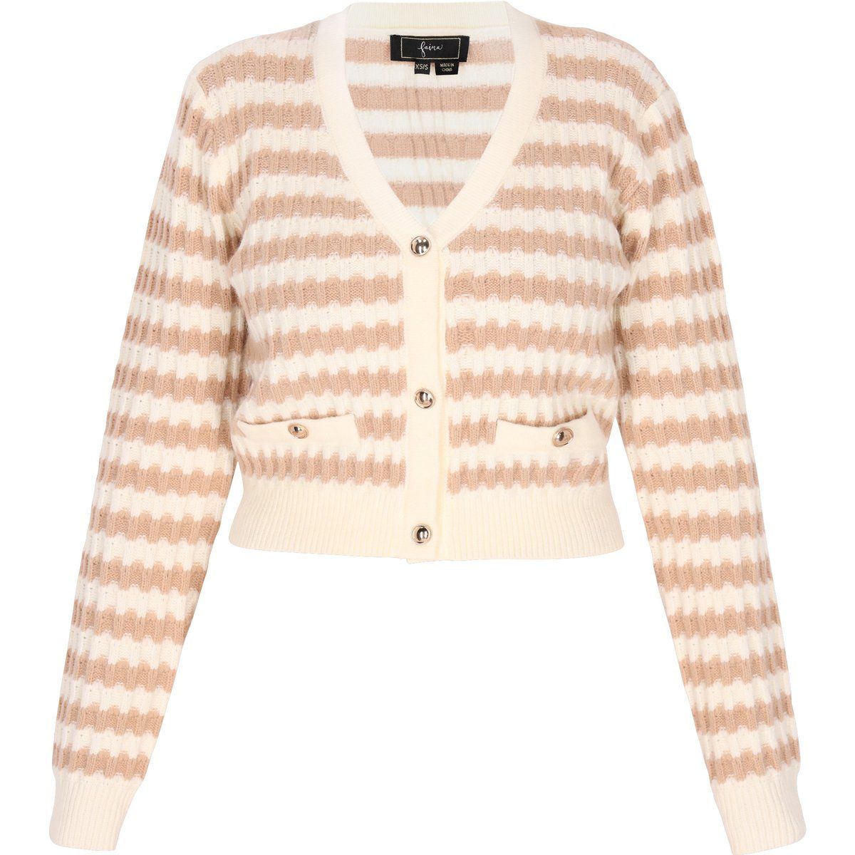 Gestreifte Strickjacke mit V-Ausschnitt
