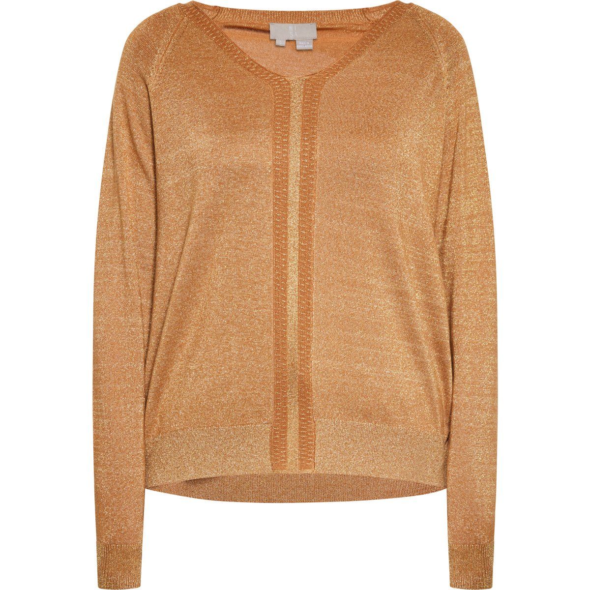 Metallischer Strickpullover mit V-Ausschnitt