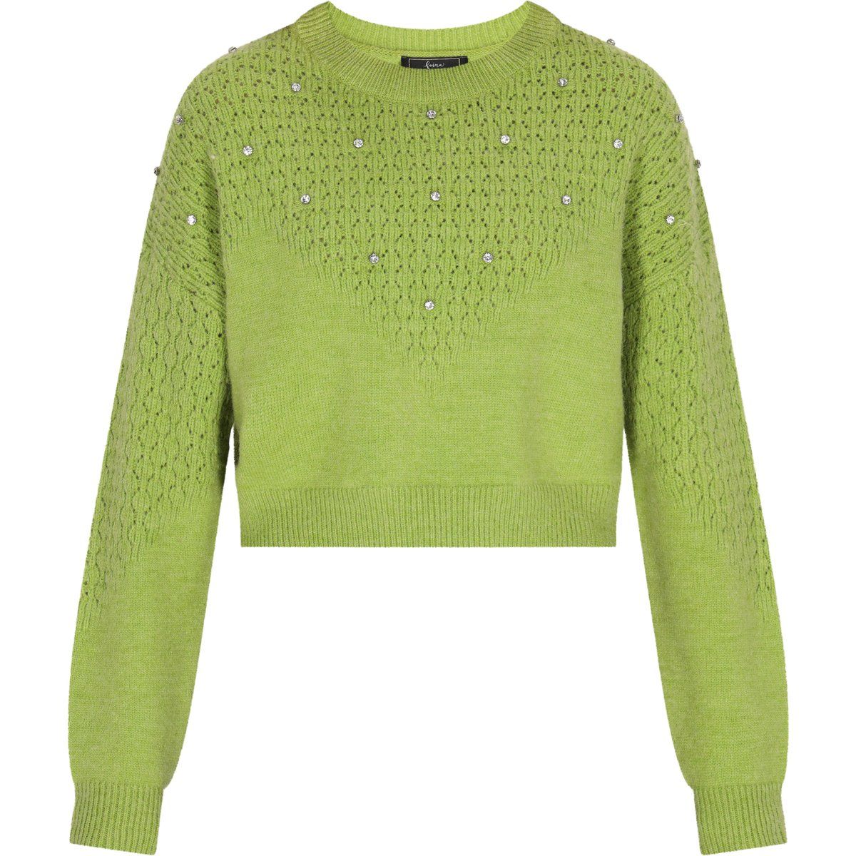 Kurzer Strickpullover mit Schmucksteinen