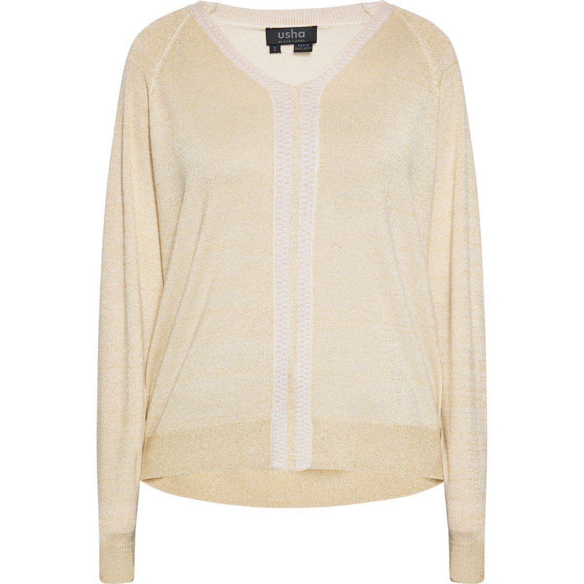Eleganter Metallic-Strickpullover mit V-Ausschnitt