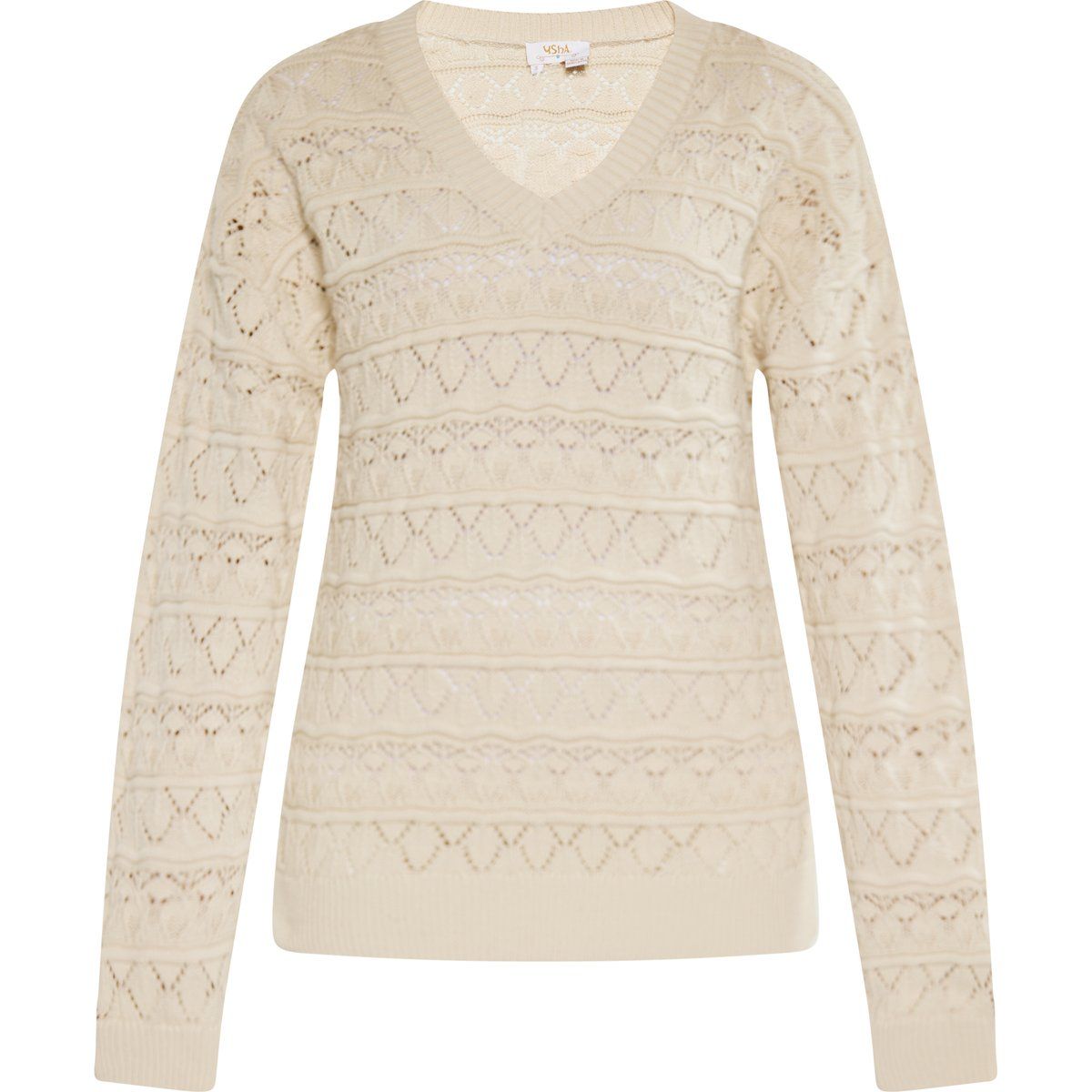 Strickpullover mit Lochmuster und V-Ausschnitt
