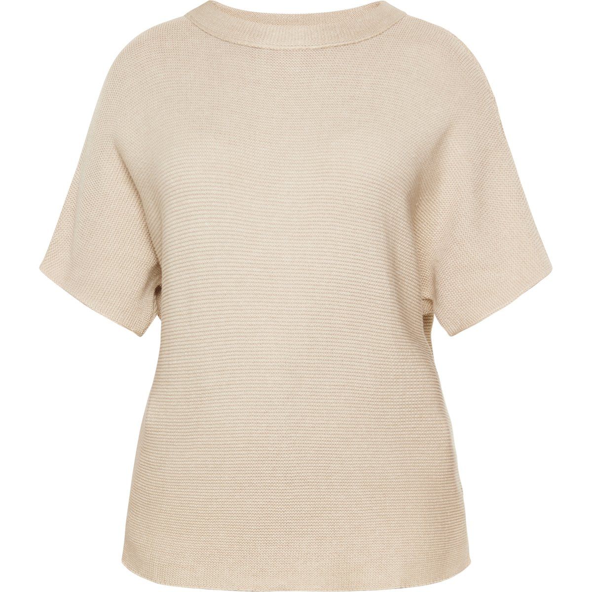 Beige Rippstrick Kurzarmpullover