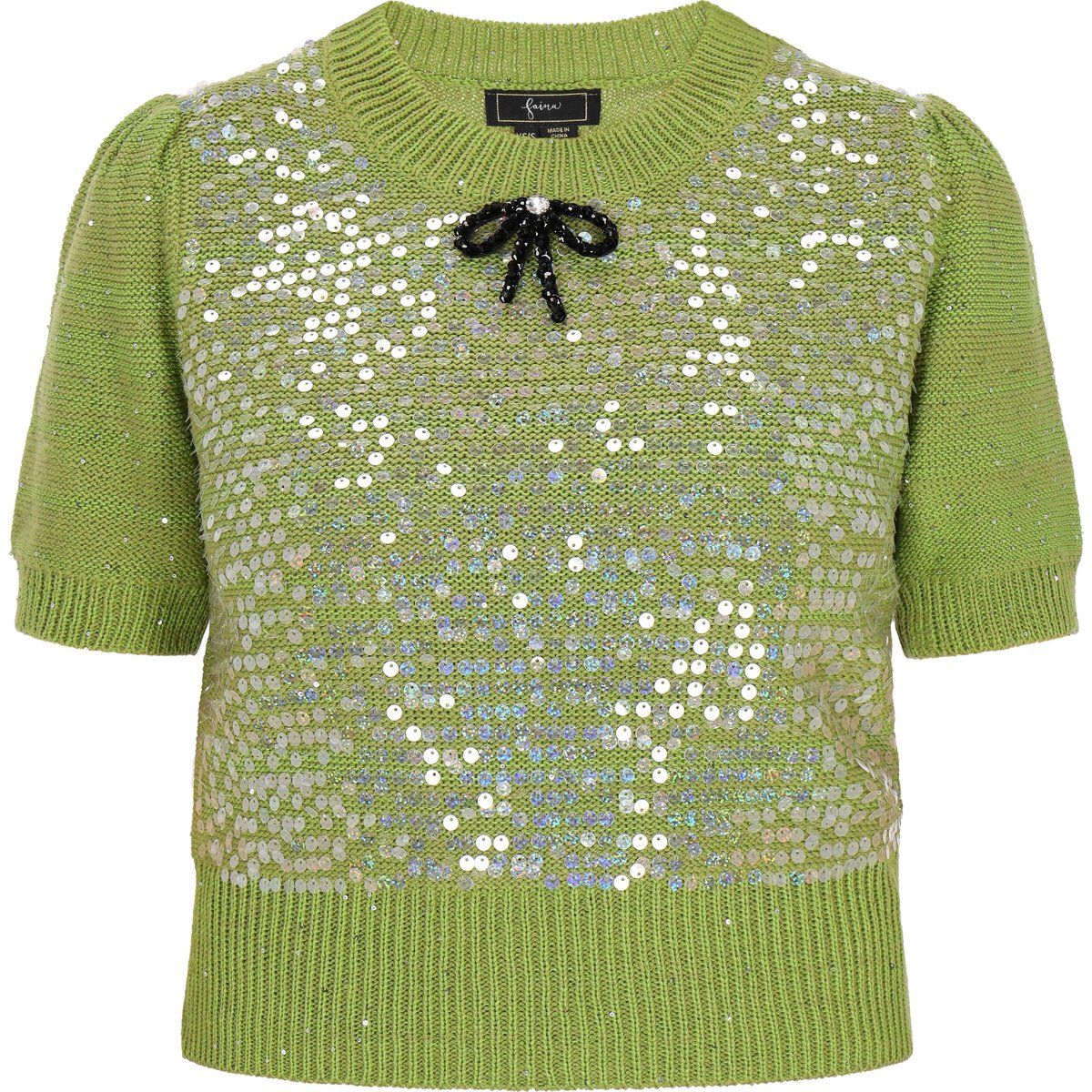 Strickoberteil mit Pailletten und Schleife