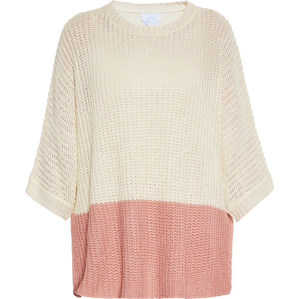 Zweifarbiger Strickpullover mit kurzen Ärmeln