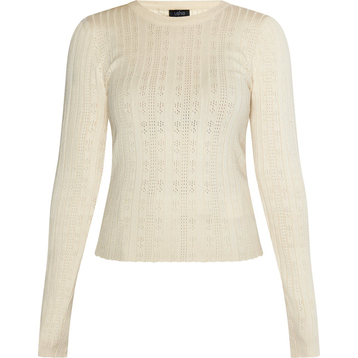 Eleganter cremefarbener Lochstrick-Pullover