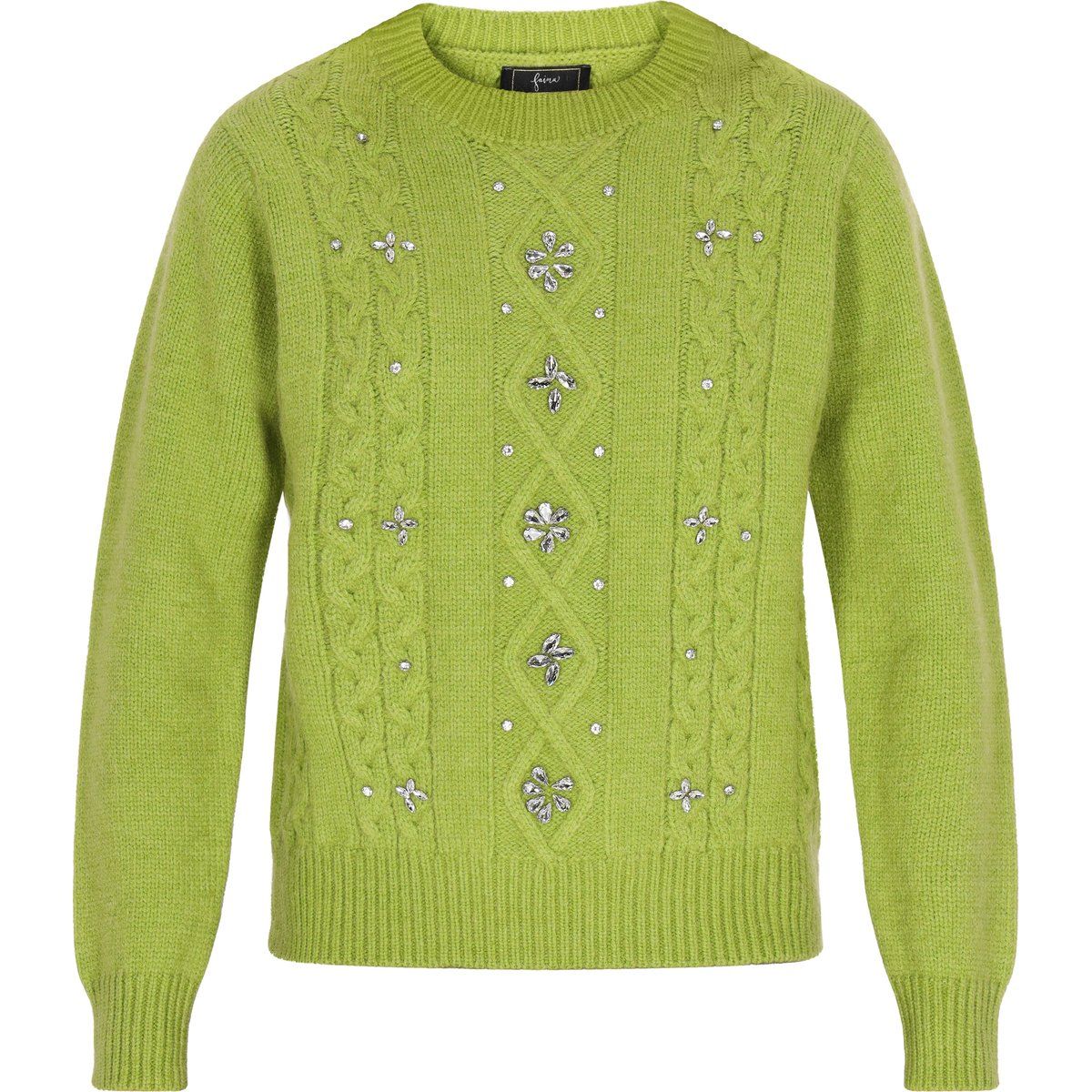 Bestickter Zopfstrickpullover aus Wolle