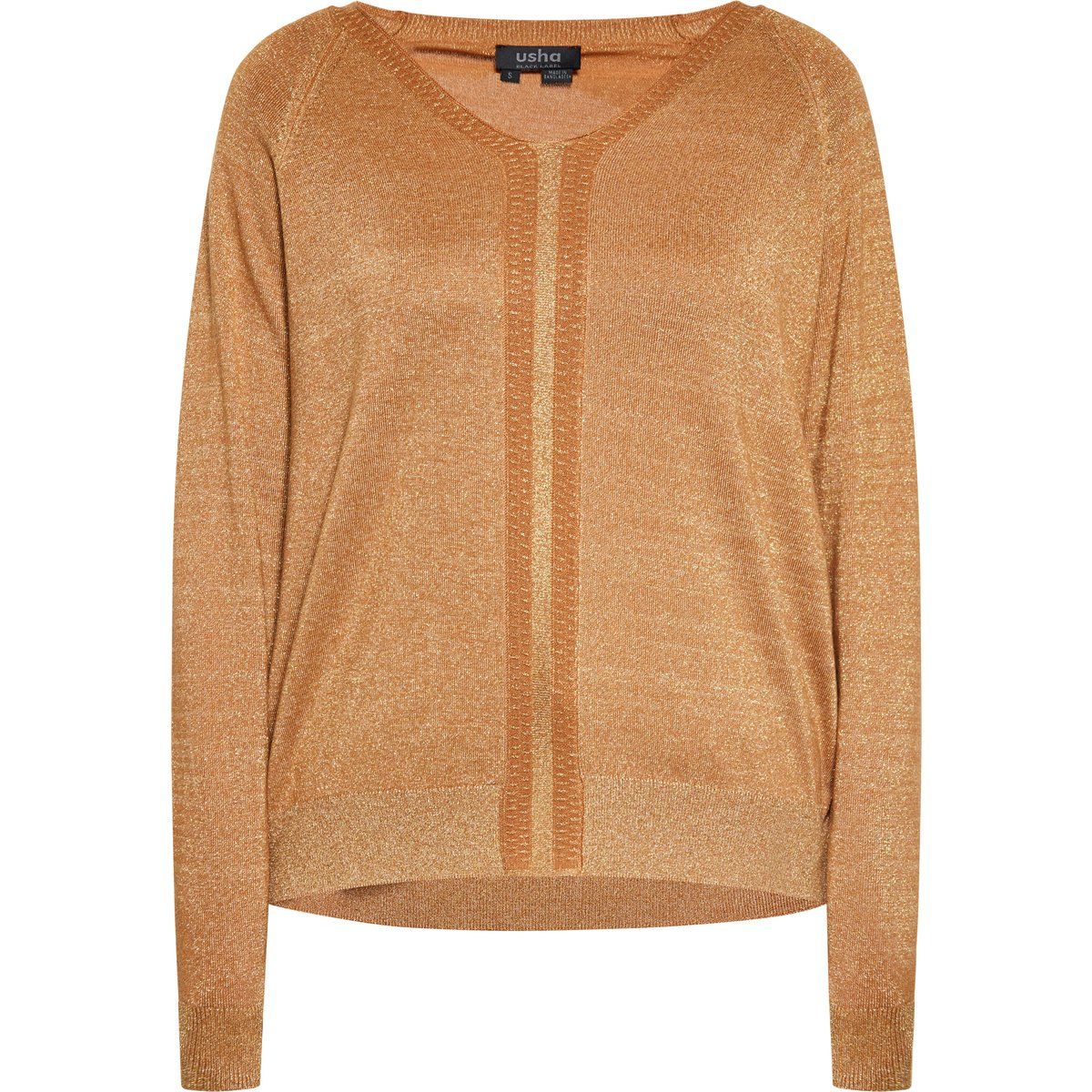 Metallischer Strickpullover mit V-Ausschnitt