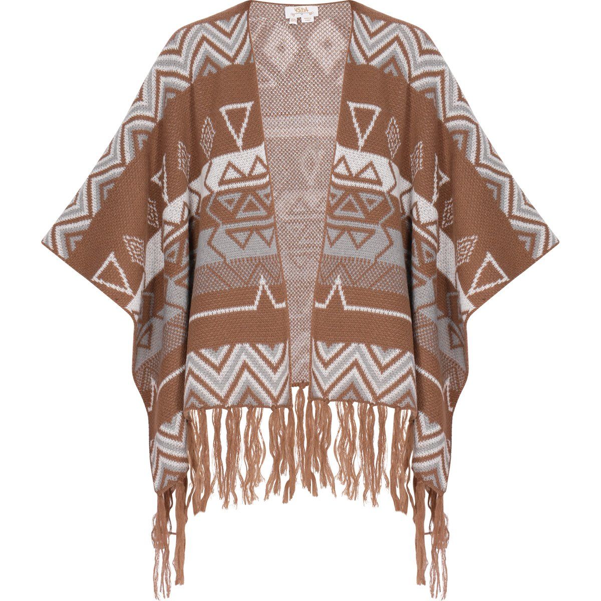 Poncho mit geometrischem Muster und offener Vorderseite