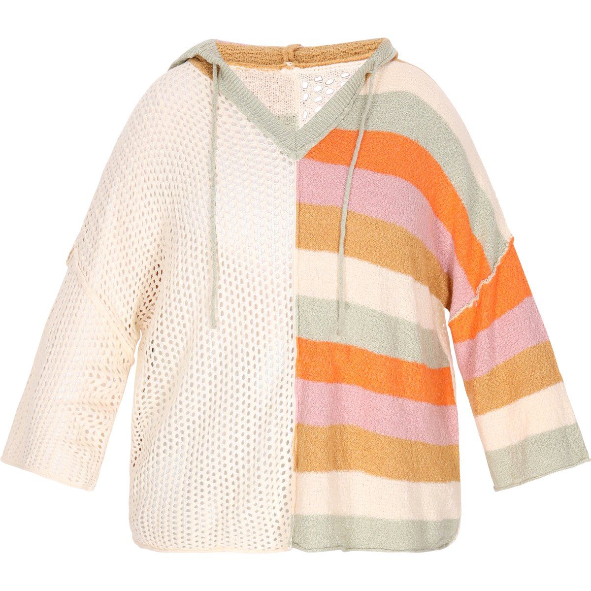 Übergroßer Patchwork-Streifen-Hoodie-Pullover