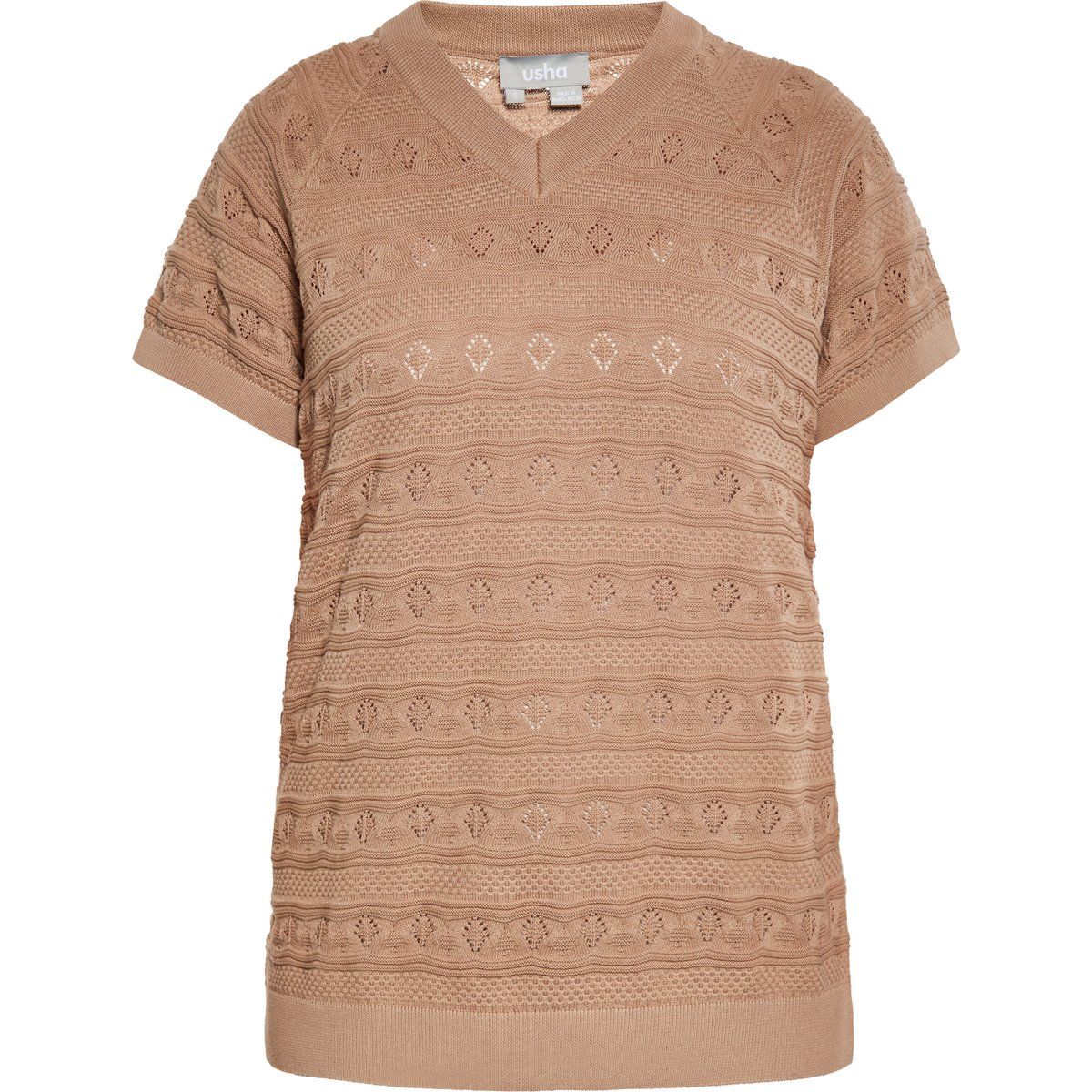 Kurzarmshirt mit V-Ausschnitt und Strukturstrick