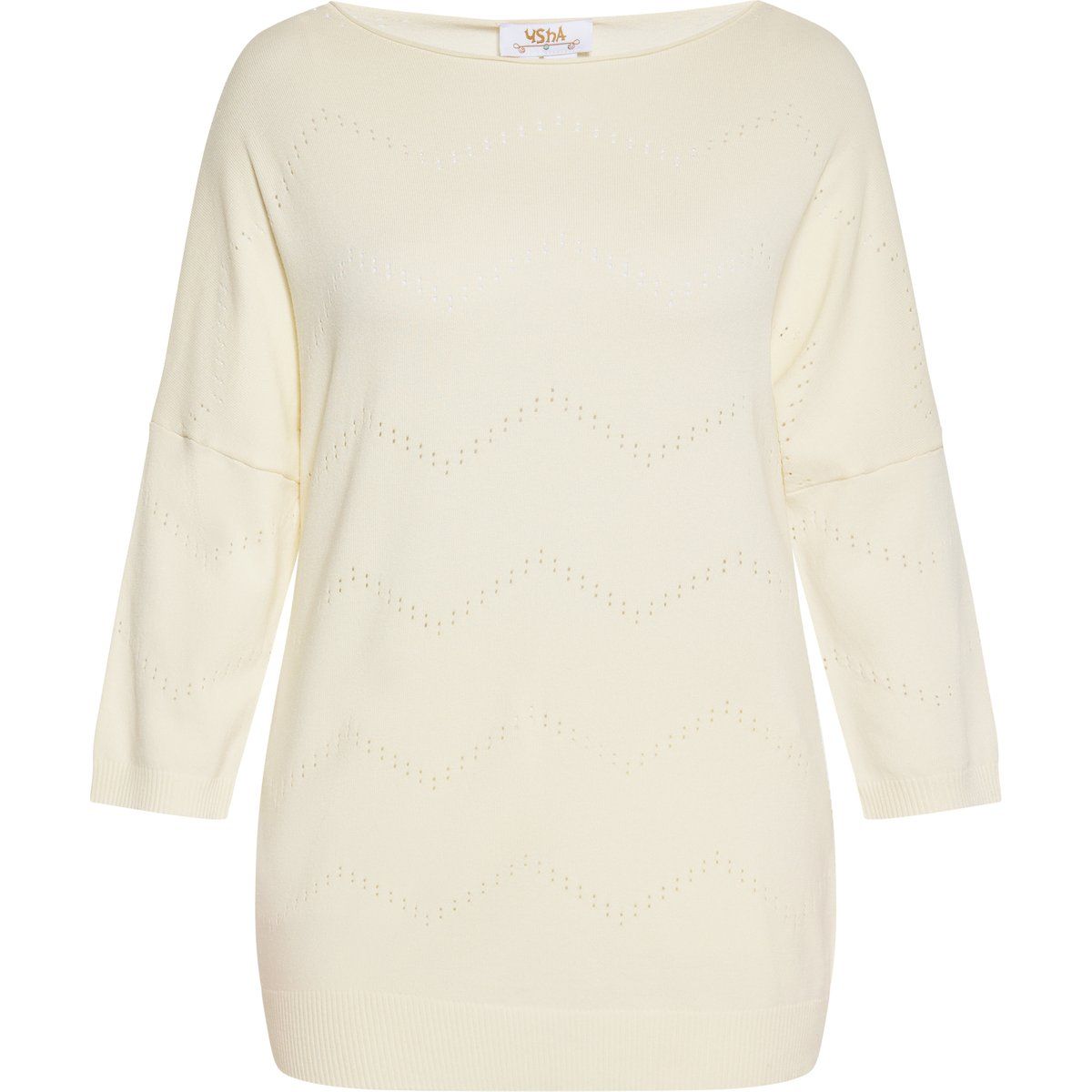 Cremefarbener Strickpullover mit U-Boot-Ausschnitt