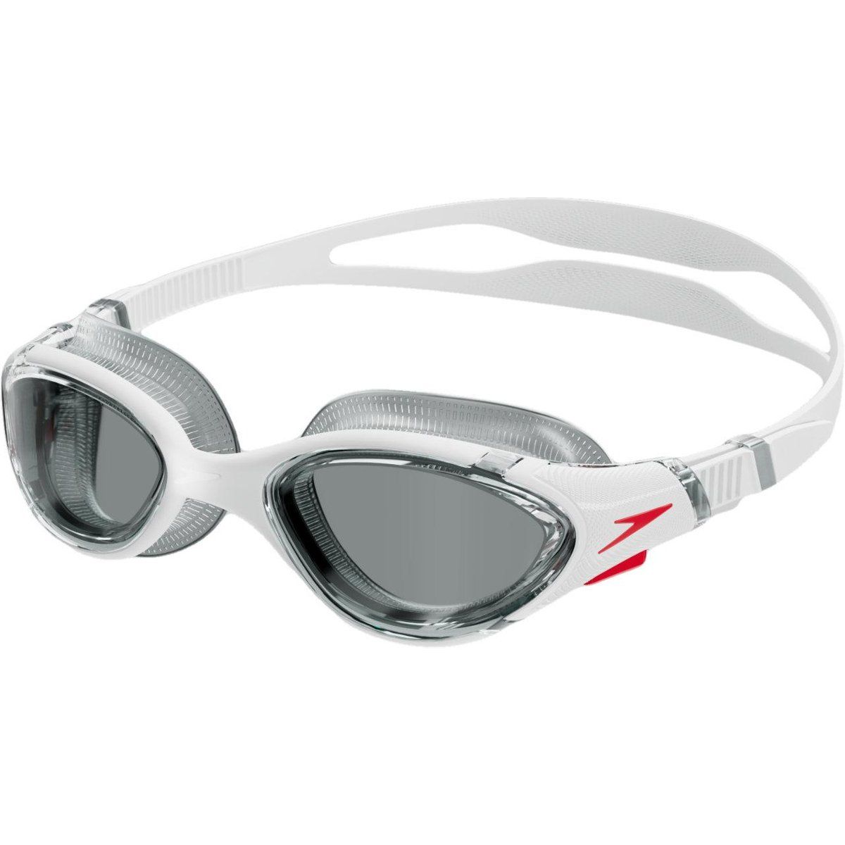 Speedo - Passt sich dem Gesicht an Schwimmbrille für Herren (Weiß/Rot/Rauch-Grau)