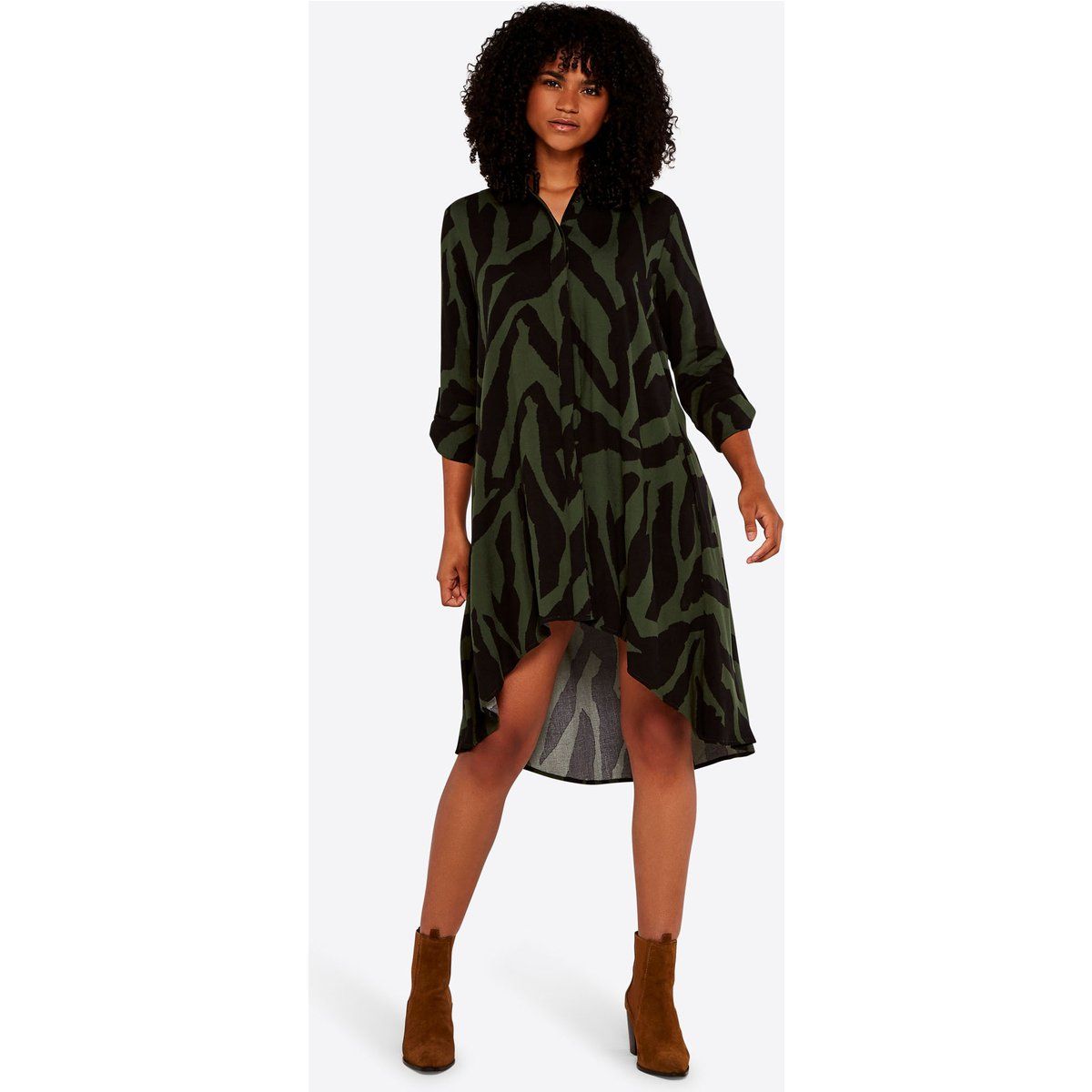 Hemdkleid mit Zebra-Muster und High-Low-Saum