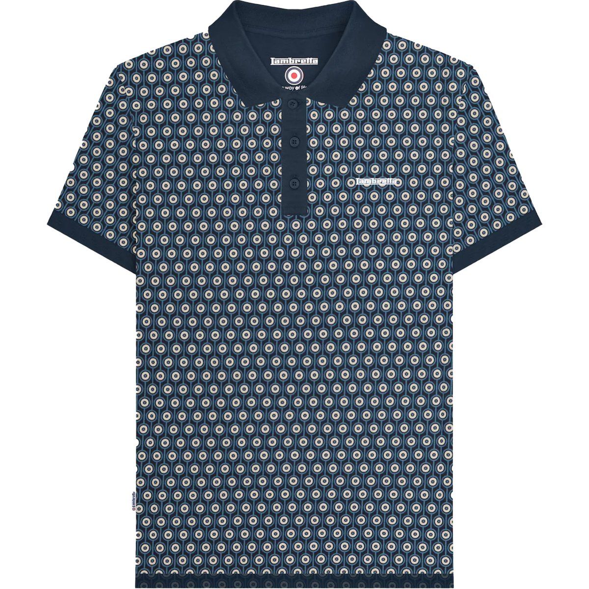 Retro-Poloshirt mit geometrischem Zielscheiben-Muster
