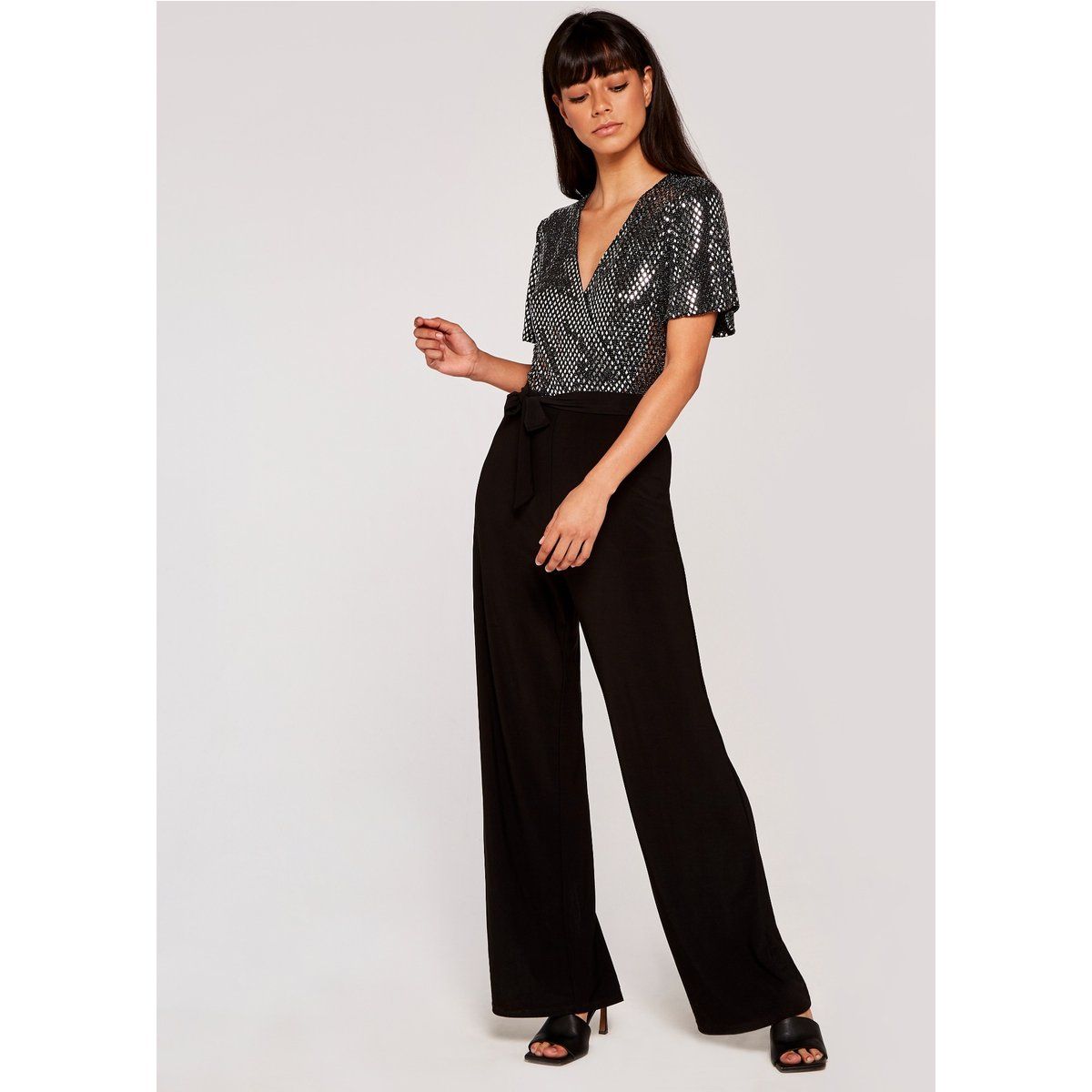 Paillettenoberteil, weiter Party-Jumpsuit