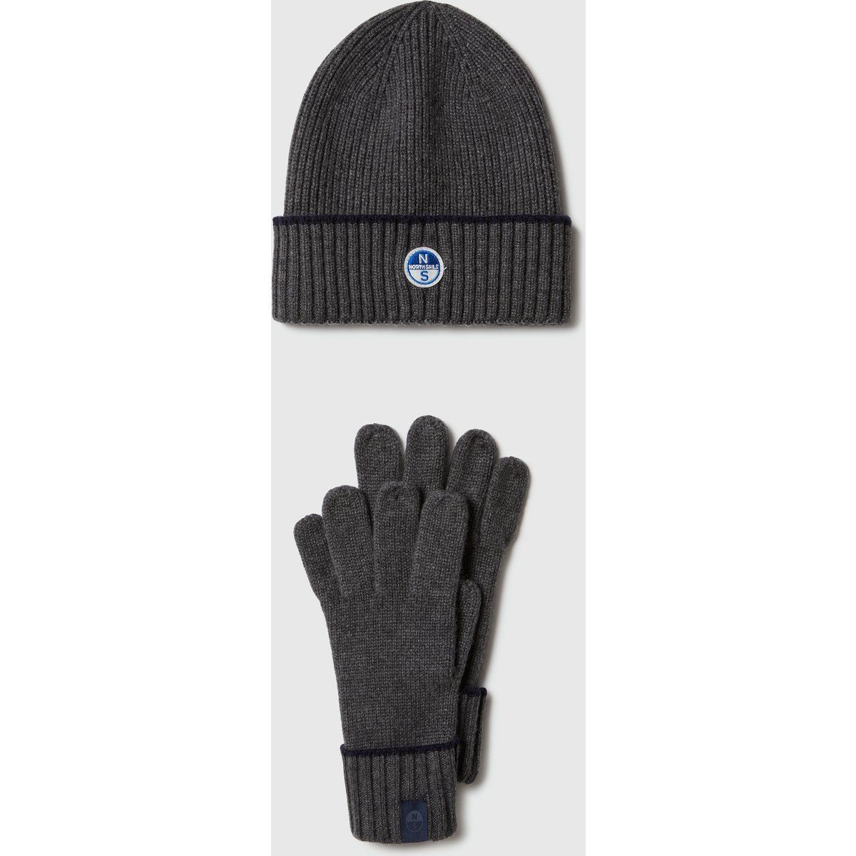 Geripptes Strickmützen- und Handschuh-Set