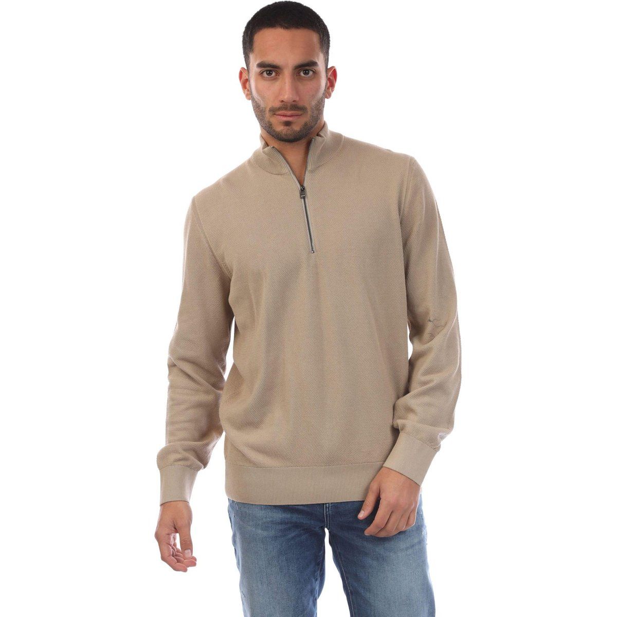 Herren Regular Fit Pullover mit halbem Reißverschluss