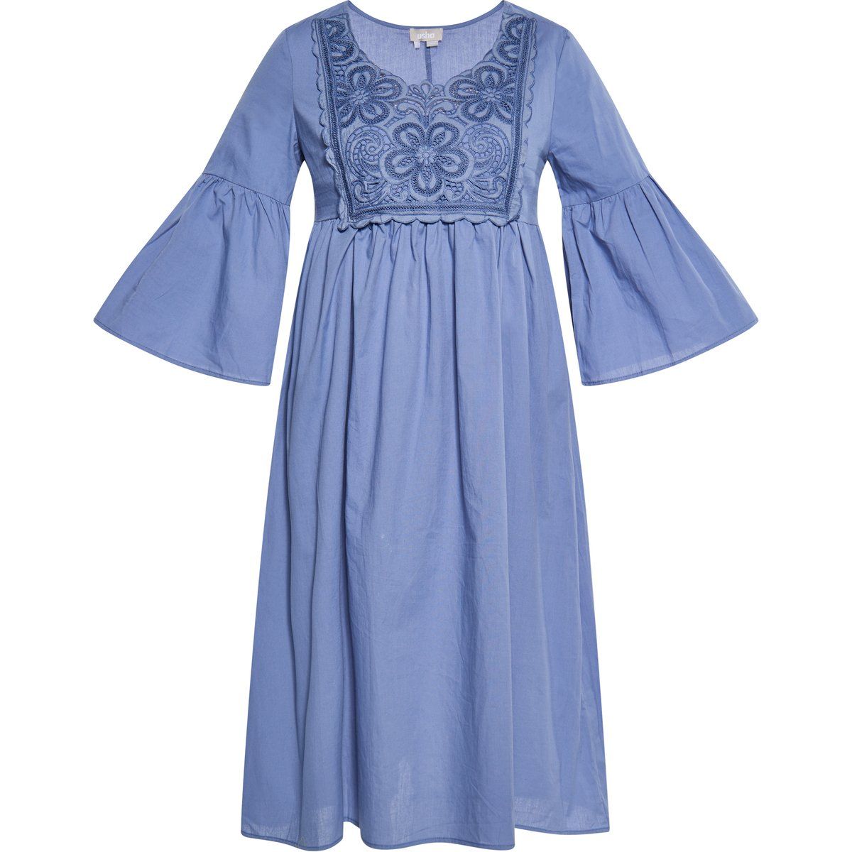 Besticktes Midikleid mit ausgestellten Ärmeln