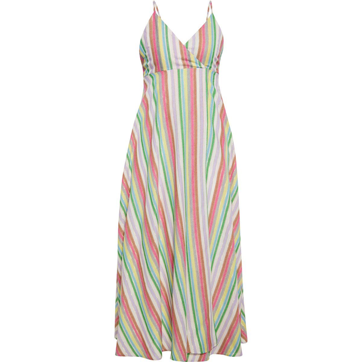 Gestreiftes V-Ausschnitt-Maxi-Sommerkleid