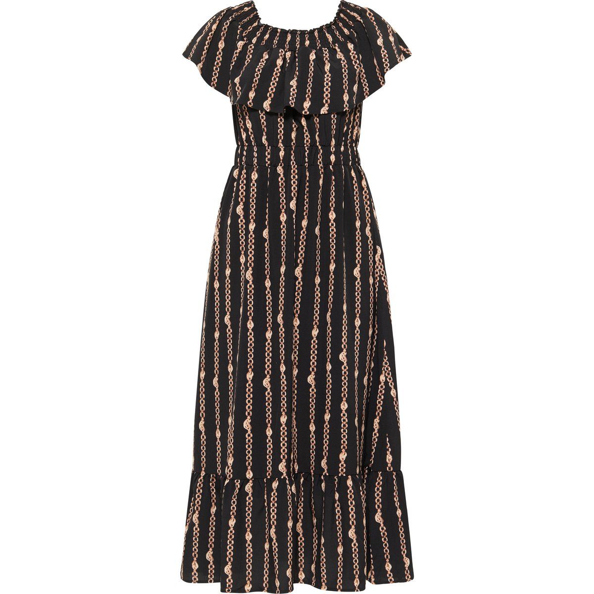 Maxikleid mit Kettenmuster und Carmenausschnitt