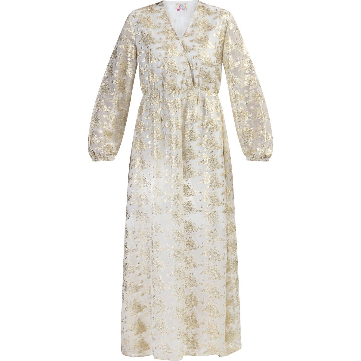 IZIA Maxikleid mit Stickerei Damen Wollweiss mit Goldenen Blumen