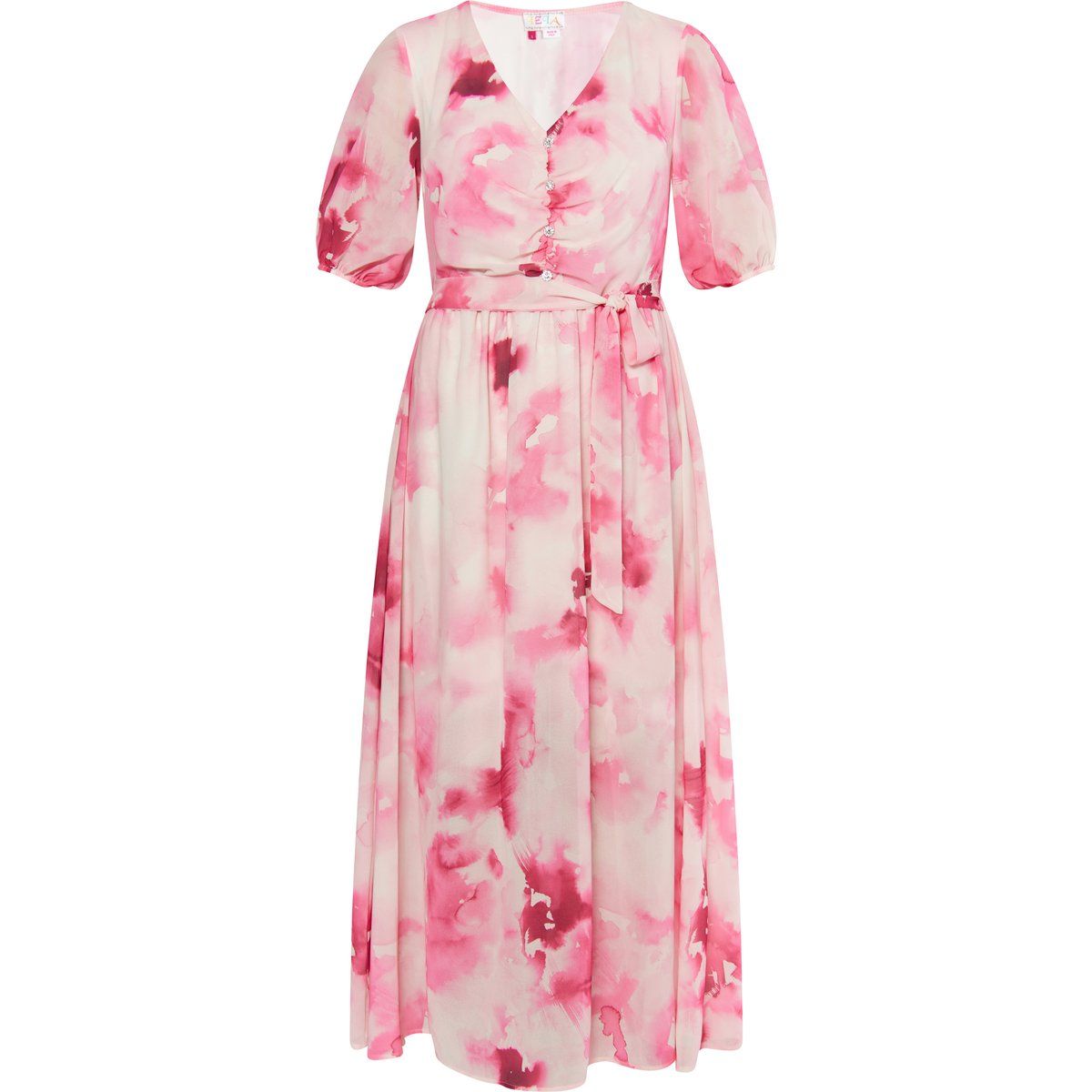 Geblümtes Midikleid mit Gürtel