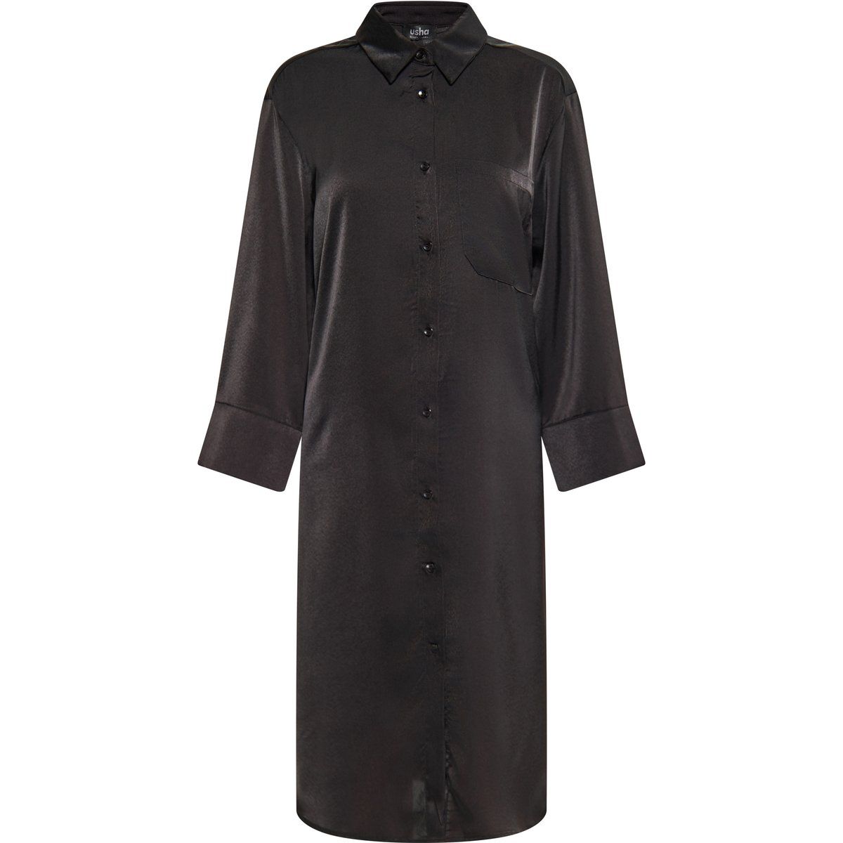 Damen Hemdkleid aus schwarzem Satin
