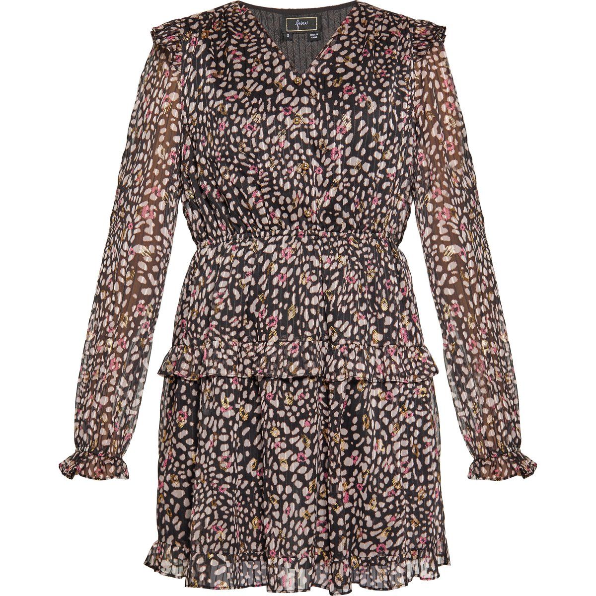 Mini-Kleid mit Rüschen und Animal-Print