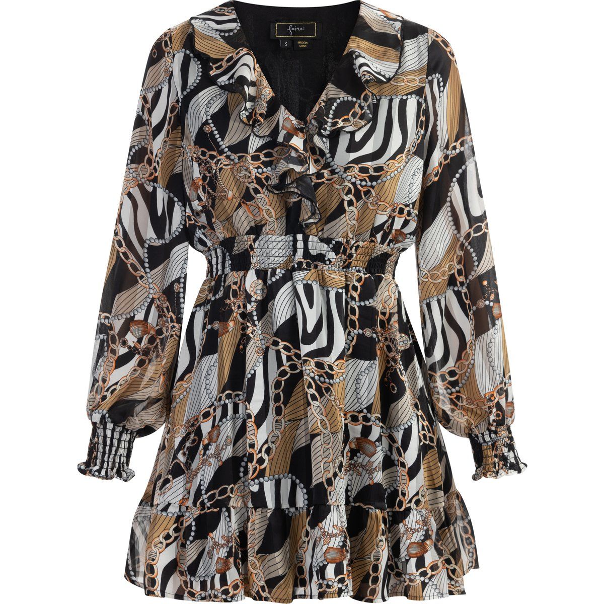 Faina Kleid Damen Schwarz Mehrfarbig