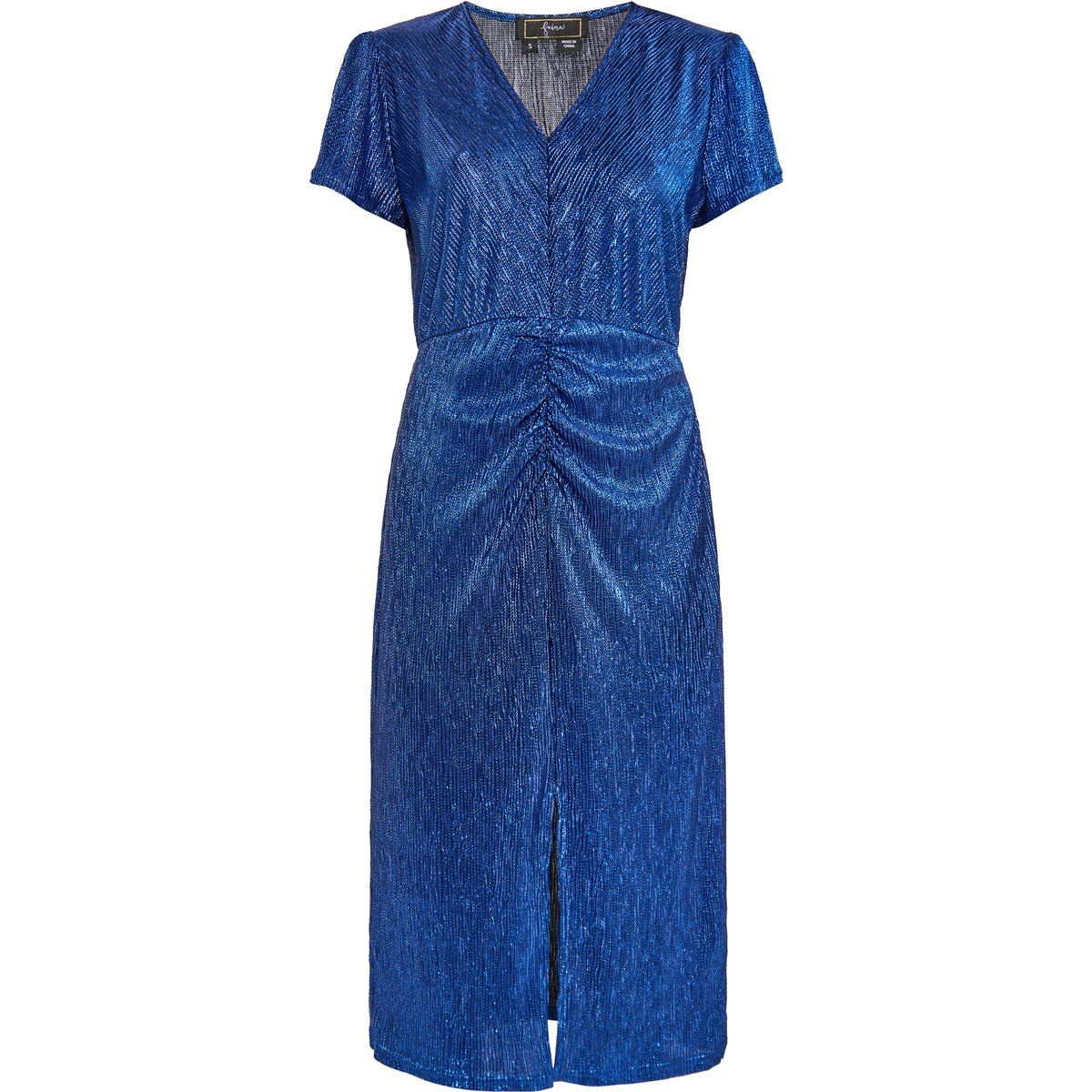 Metallisch gerafftes Midi-Cocktailkleid