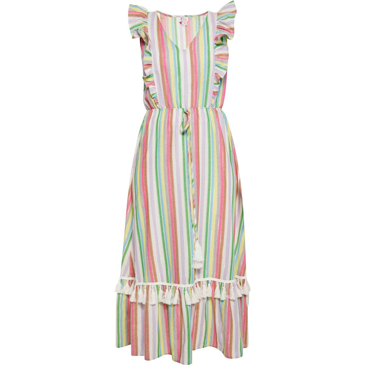 Gestreiftes Midikleid mit Rüschenbesatz