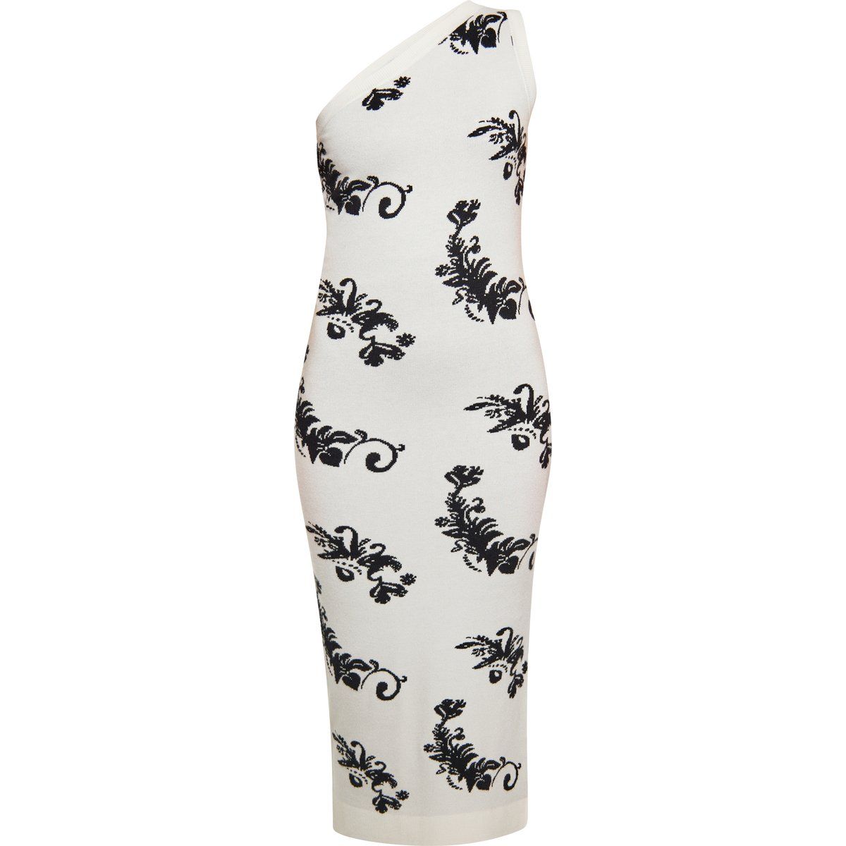 One-Shoulder Jacquard-Midikleid mit Blumenmuster