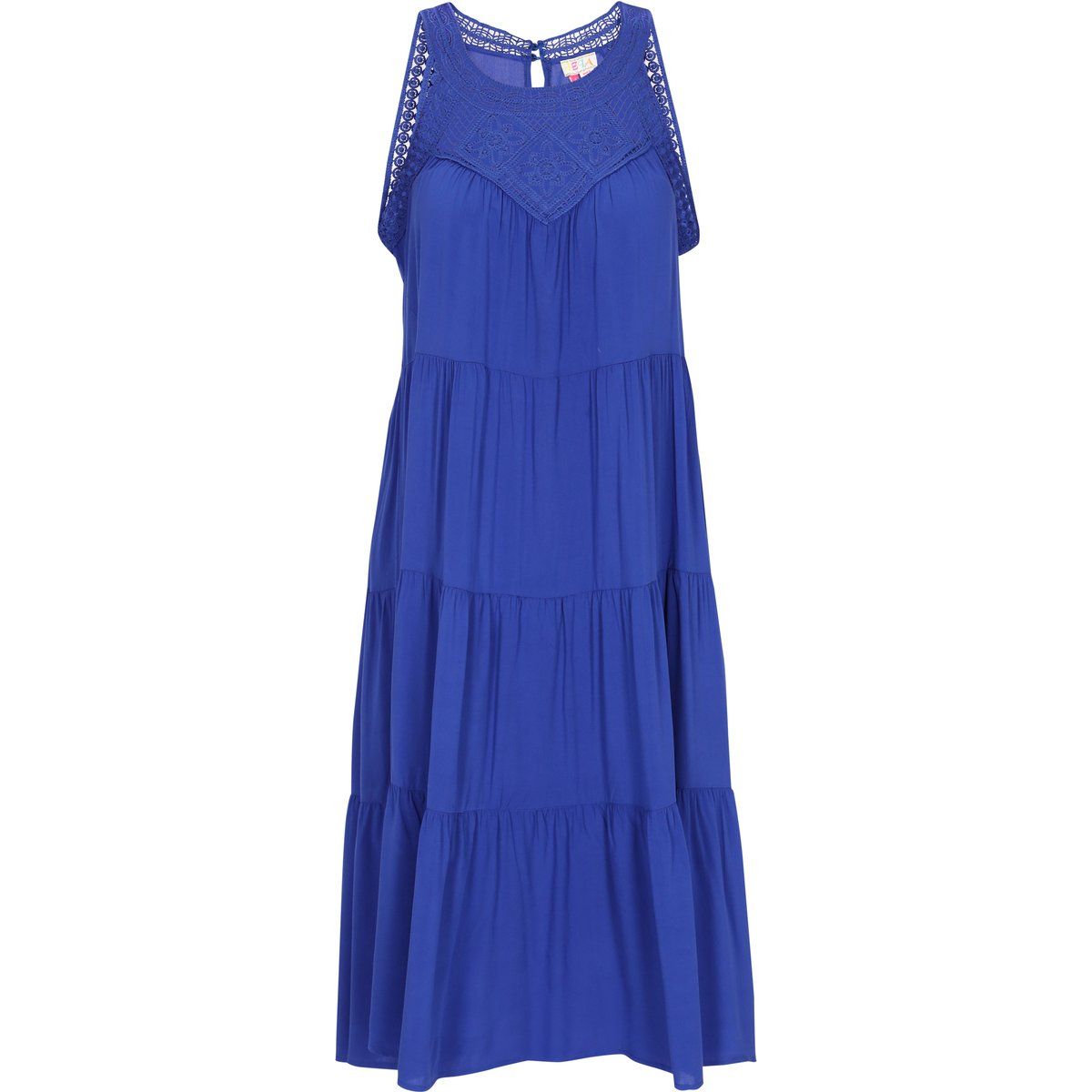Gestuftes ärmelloses Midikleid mit Häkeldetails