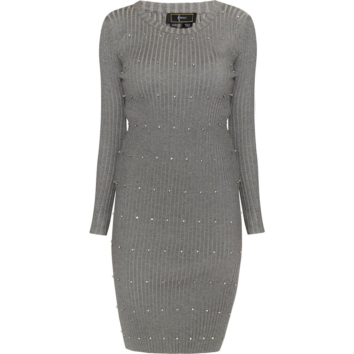 Figurbetontes Rippstrickkleid mit Strasssteinen
