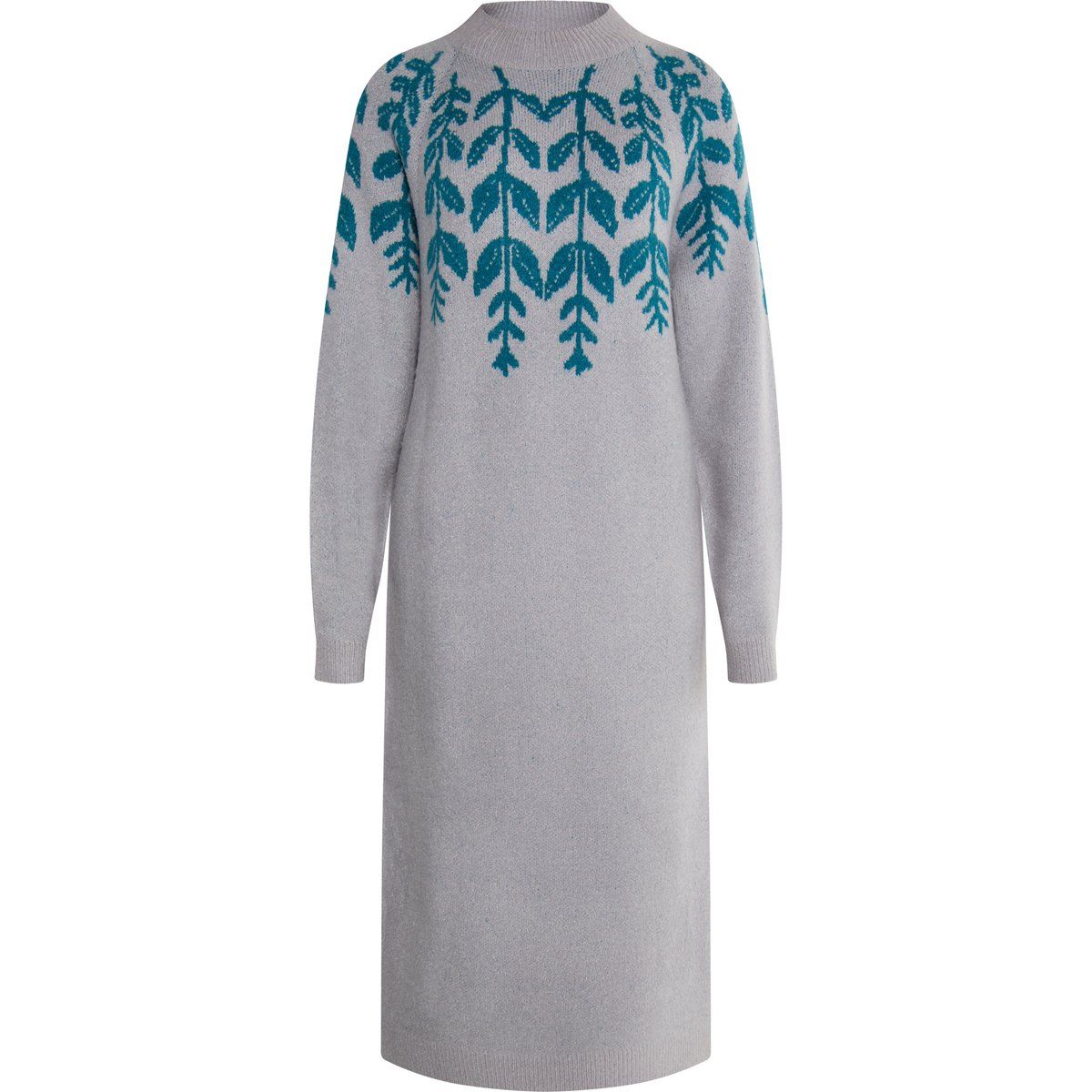 Maxi-Strickkleid mit Blatt-Intarsien