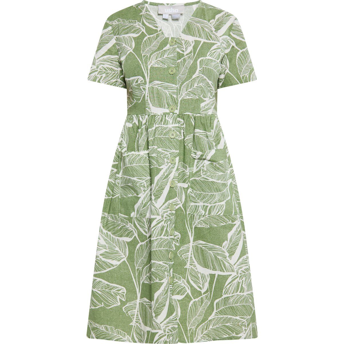 Grünes Midikleid mit Blätterprint