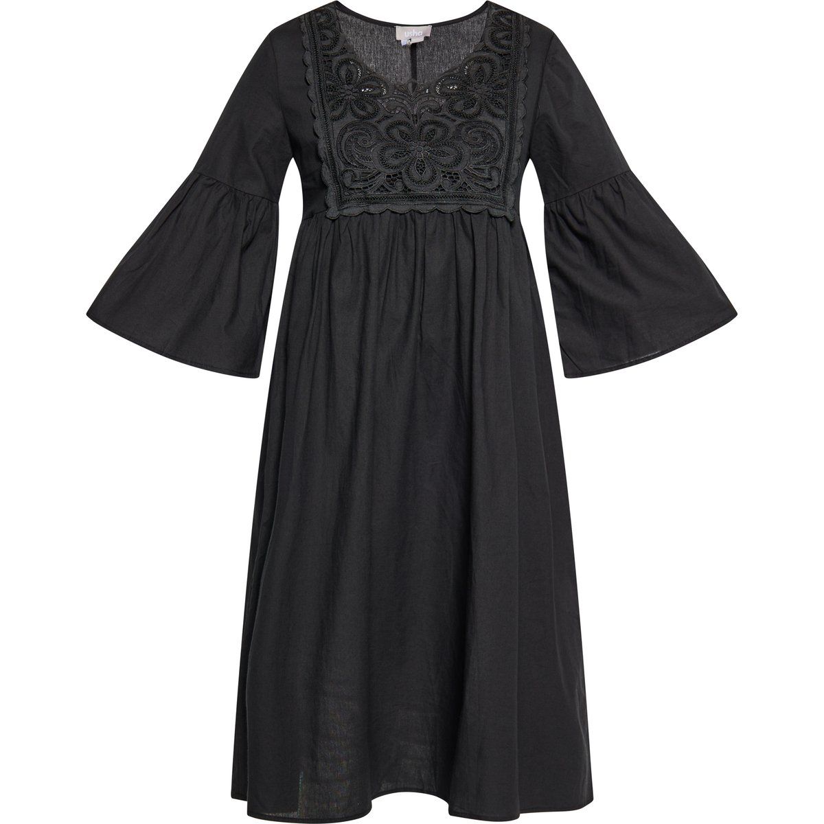 Schwarzes Midikleid mit Spitzendetails